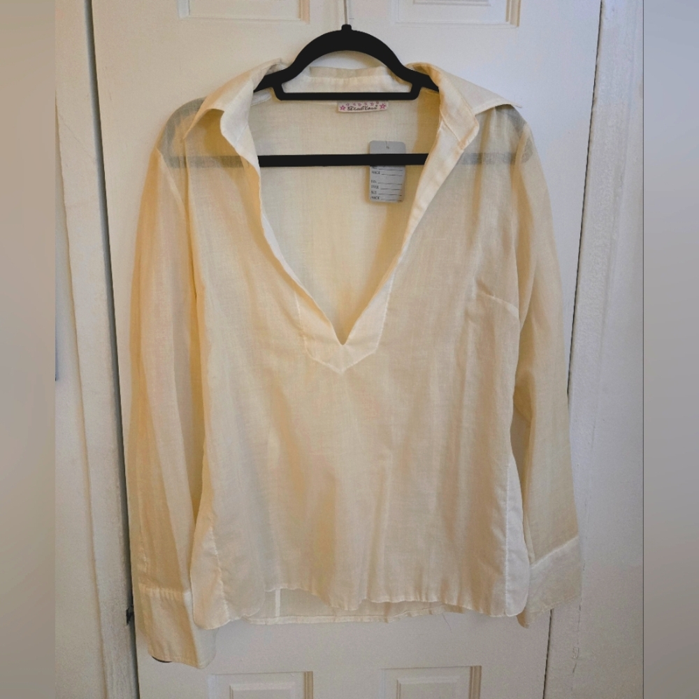 DIABLESS Cream Cotton Tunic Blouse • Small • French Girl Minimalist Cottagecore